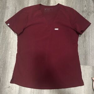 FIGS Women’s Burgundy Catarina Scrub Top - Size Small